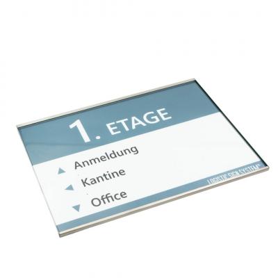 Tuerschild Vitrum G aus Glas und Edelstahl DIN A4